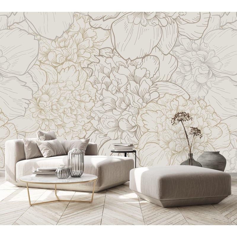 Beige Large Peonies Wallpaper