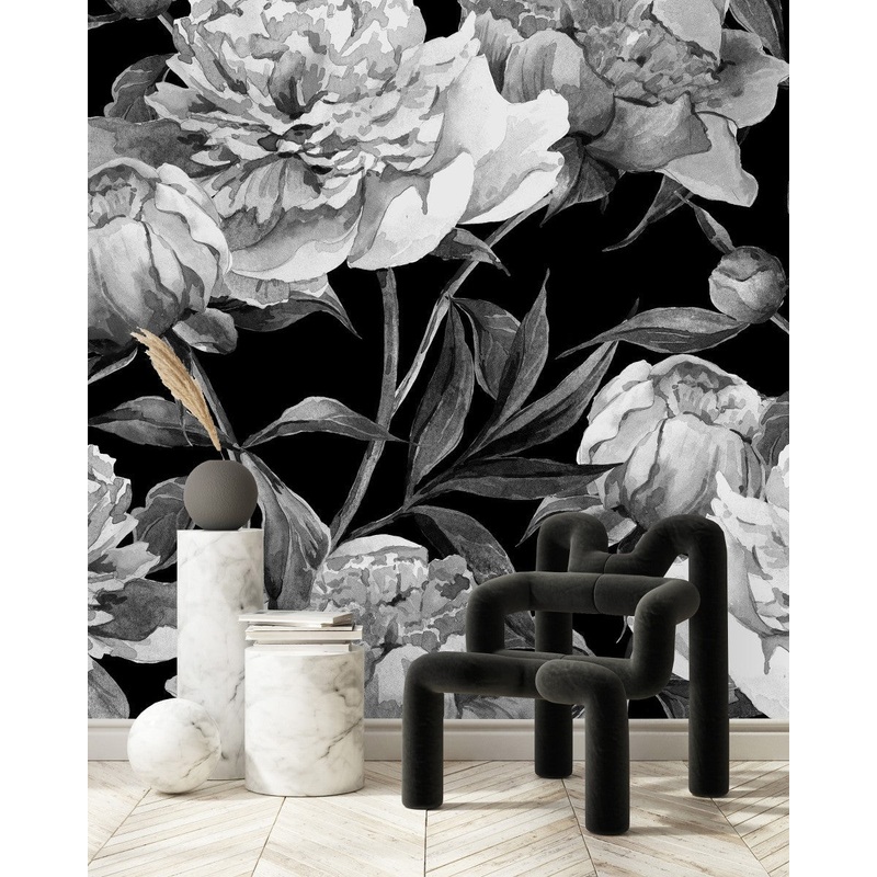 Black and White Peonies Wallpaper
