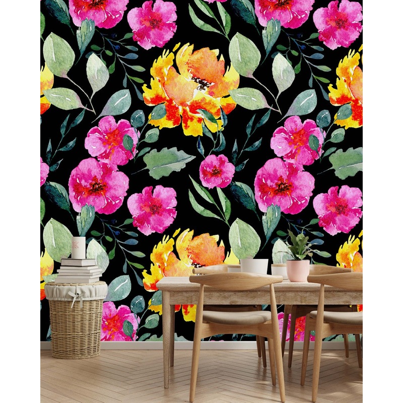 Brightly Flowers on Dark Wallpaper