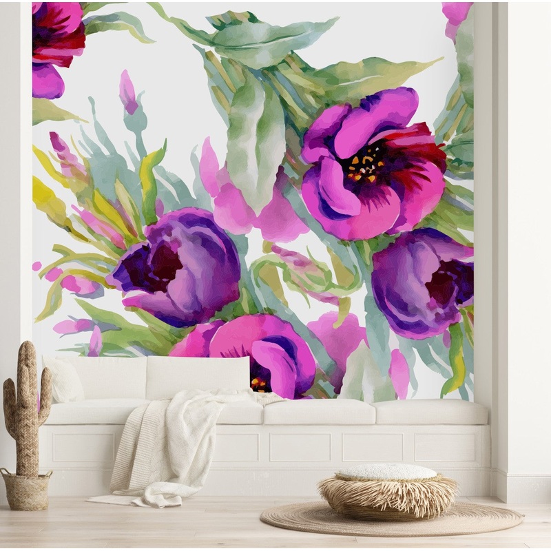 Brightly Water Colored Flowers Wallpaper