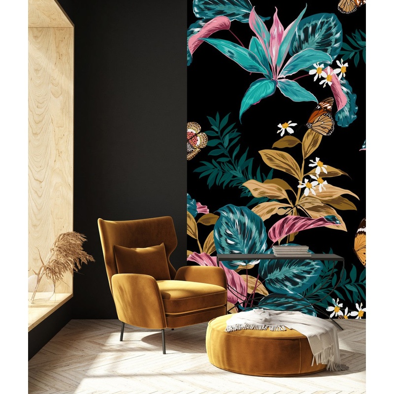 Contemporary Black Wallpaper with Butterflies Tasteful