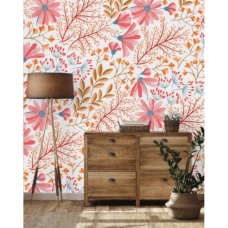 Contemporary Brightly Pink Flowers Wallpaper Chic