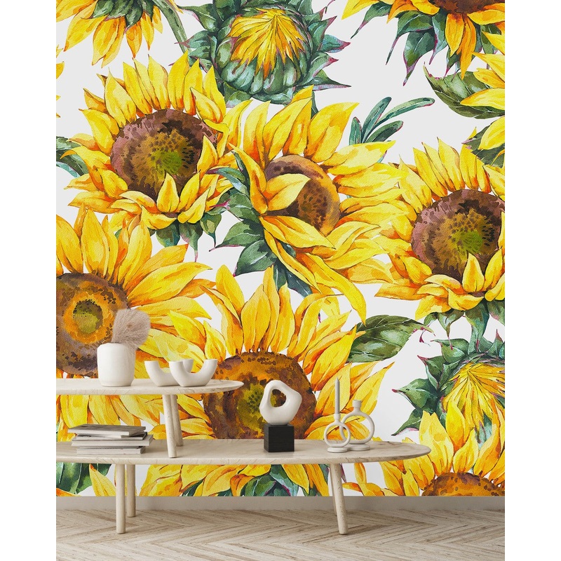 Contemporary Modern Sunflowers Wallpaper