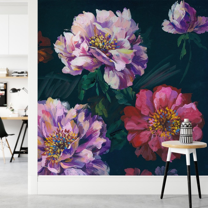 Contemporary Painted Flowers Wallpaper Vogue