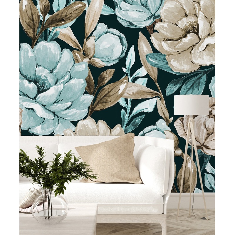 Dark Wallpaper with Blue and Beige