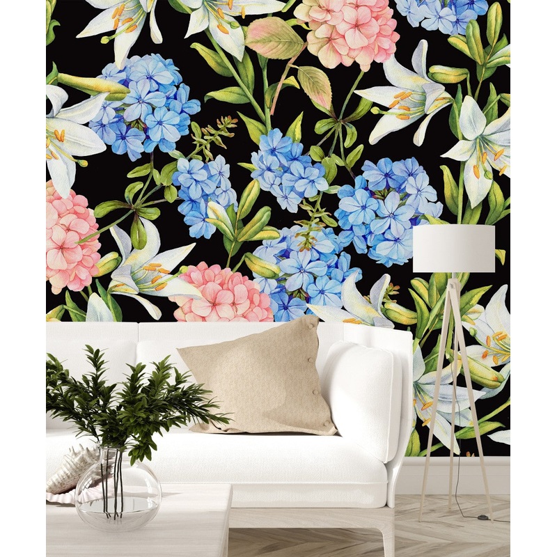 Dark Wallpaper with Light Color Flowers