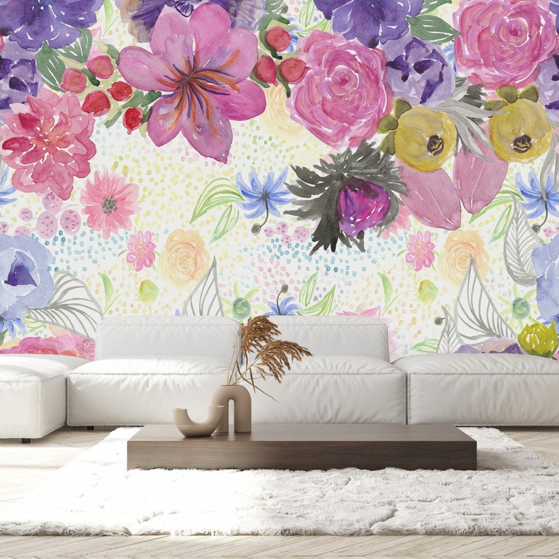 Elegant Modern Pink and Purple Flowers Wallpaper Contemporary