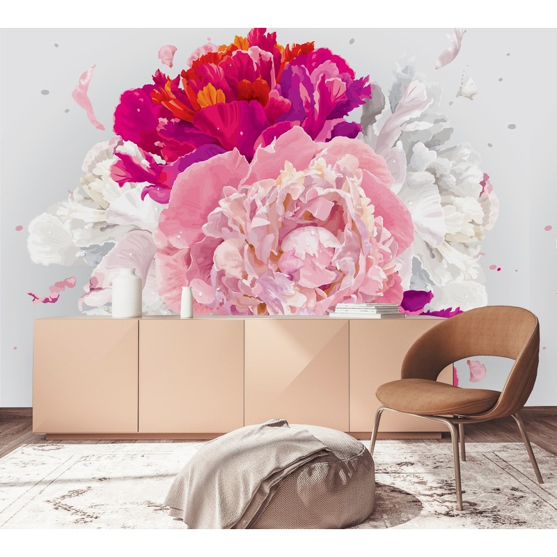 Elegant Multicolored Peonies Wallpaper Fashionable
