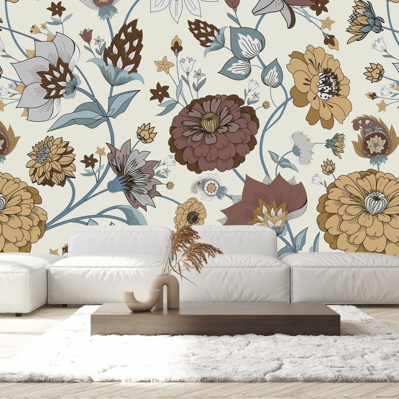Elegant White Wallpaper with Flowers Tasteful