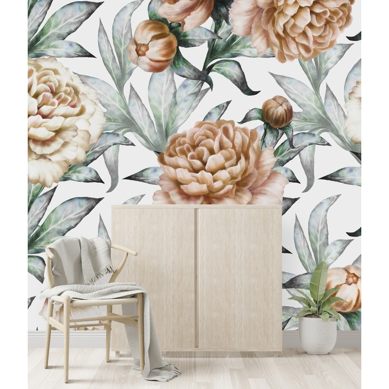 Fashionable Beige Peonies Wallpaper