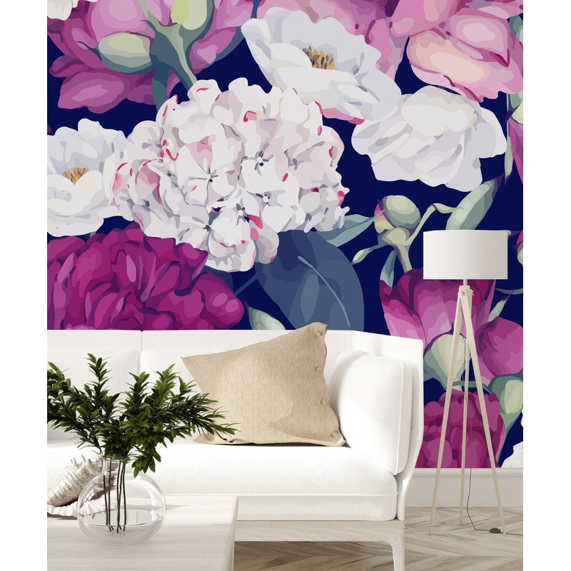 Fashionable Modern Pink and White Flowers Wallpaper