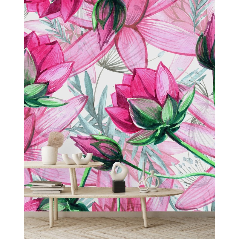 Stylish Modern Pink Flowers Wallpaper