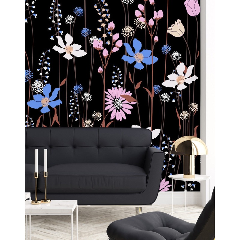Wildflowers on Black Wallpaper