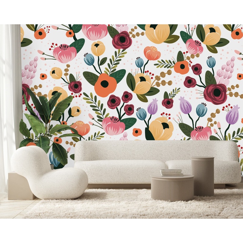 Yellow and Pink Flowers Wallpaper