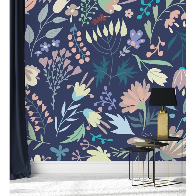 Dark Blue Floral Wallpaper