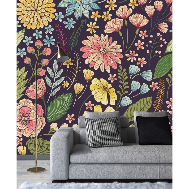 Elegant Flowers on Dark Background Wallpaper Vogue