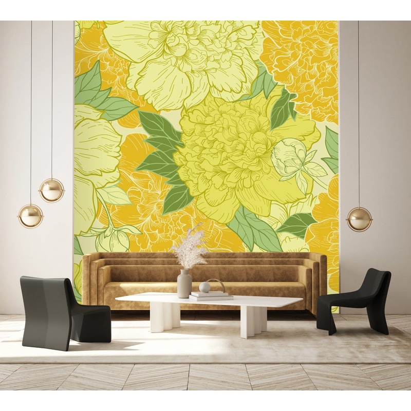 Yellow Large Peonies Wallpaper
