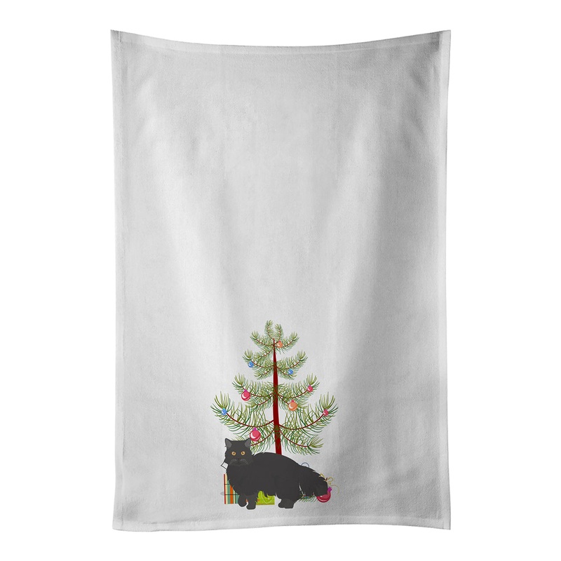 Black Persian Traditional Cat Merry Christmas White Kitchen Towel Set of 2