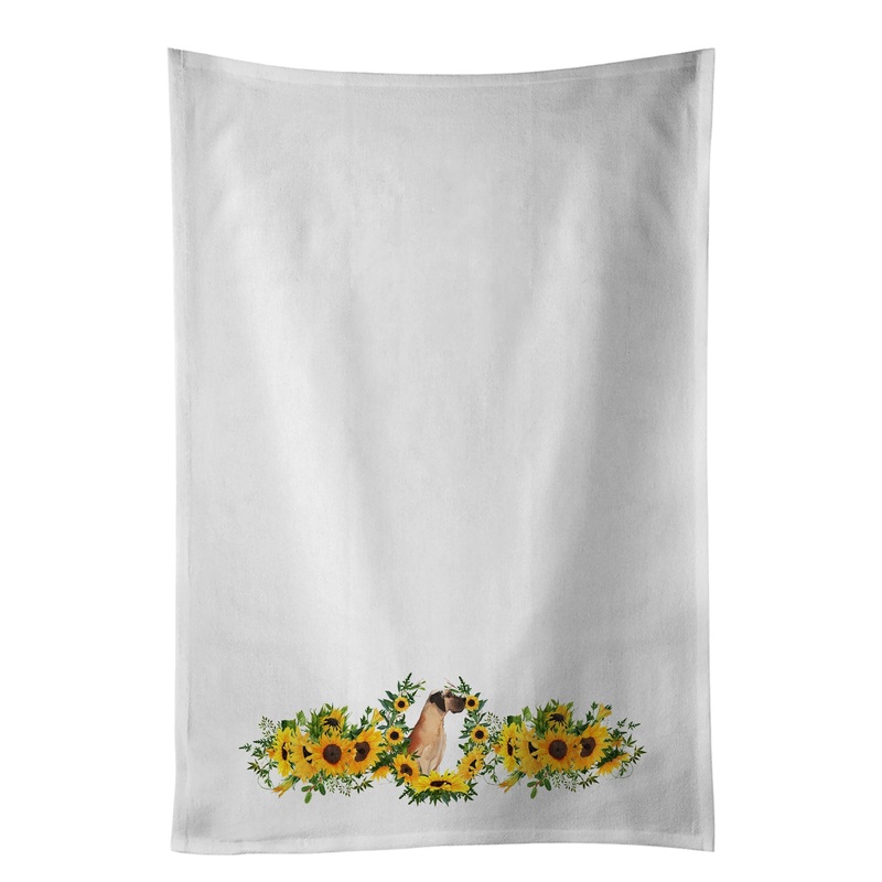 Fawn Natural Great Dane in Sunflowers White Kitchen Towel Set of 2