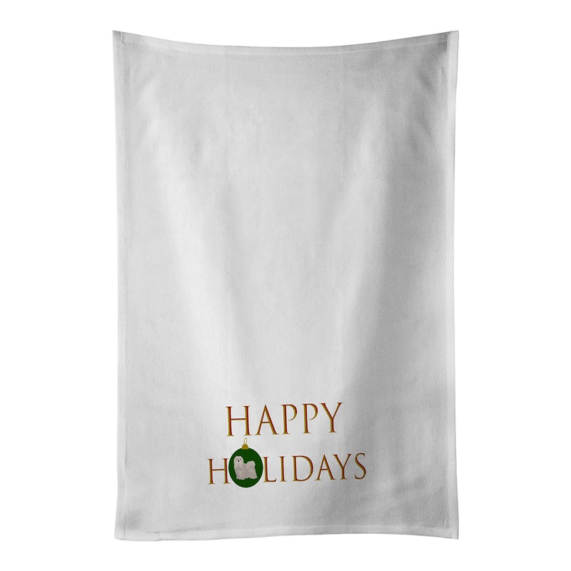 Lhasa Apso #2 Happy Holidays White Kitchen Towel Set of 2