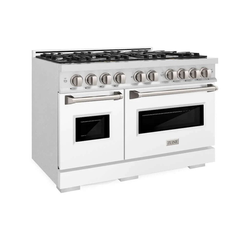 ZLINE 48"Classic Gas Range, Convection Gas Oven, DuraSnow Stainless Steel, White Matte Door CGRS-WM-48