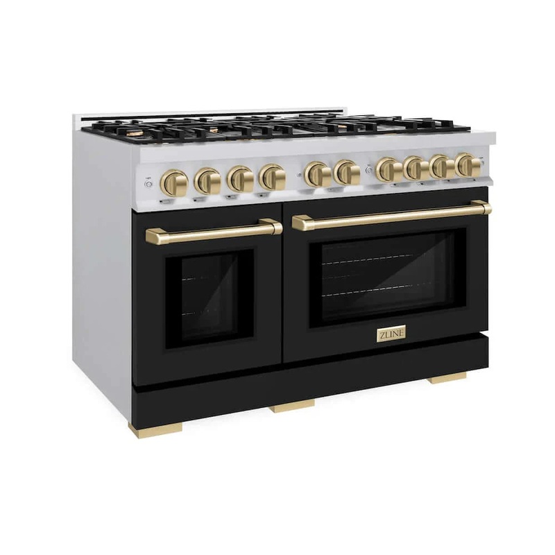ZLINE 48" Select Gas Range Convection Gas Oven Stainless Steel Black Matte Doors Champagne Bronze HGRZ-BLM-48-CB