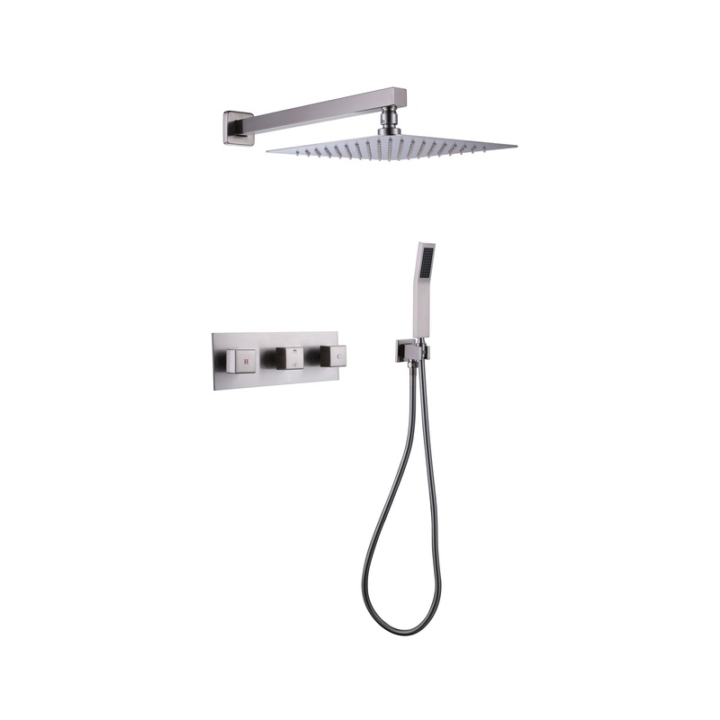 2 Functions Complete Shower Fixtures, 3 Knob Handles Complete Shower Systems, 10 inches Brushed Nickel - 2W03