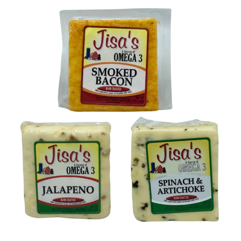 Cheese Block 3 Piece Sampler | Gouda, Smoked Bacon, Jalapeno | Jisa's Farmstead Cheese