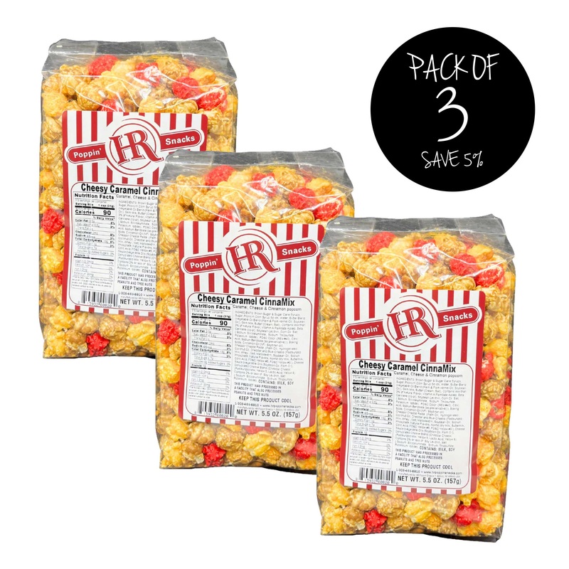Cheesy Caramel Cinnamix Popcorn | Pack of 3 | 5.5 oz | HR Poppin' Snacks