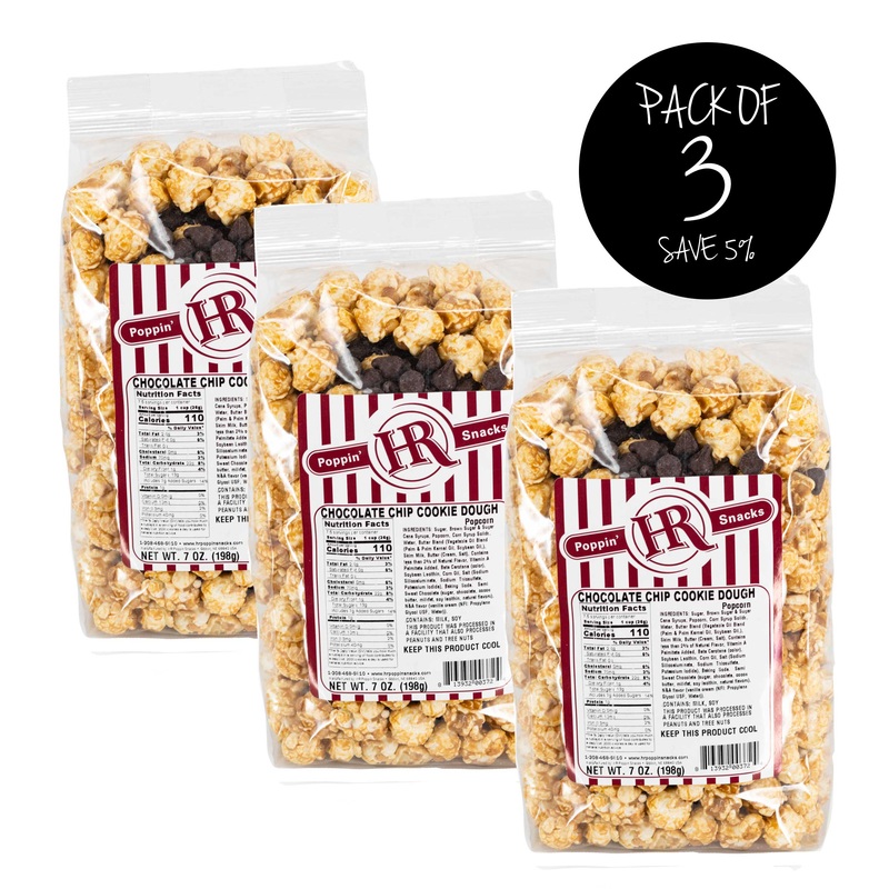 Chocolate Chip Cookie Dough Popcorn | Pack of 3 | 7 oz | HR Poppin' Snacks