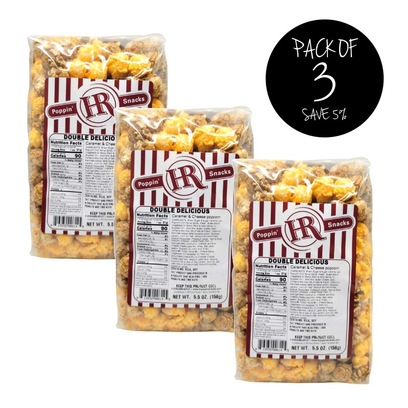 Double Delicious Caramel & Cheese Popcorn Mix | Pack of 3 | Multiple Sizes | HR Poppin' Snacks