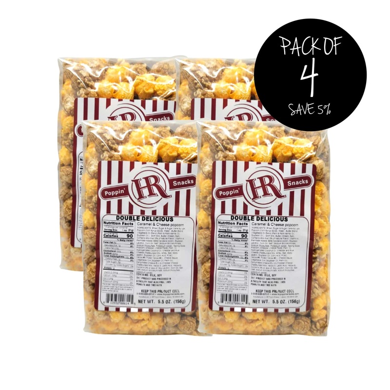 Double Delicious Popcorn | Pack of 4 | 5.5 oz | HR Poppin' Snacks