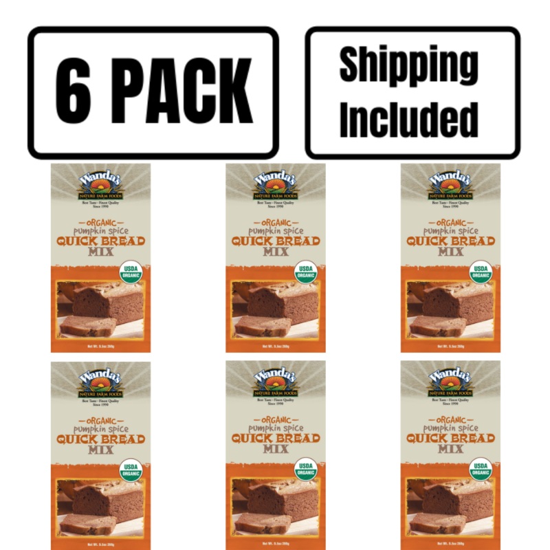 Wanda's Organic Pumpkin Spice Quick Bread Mix | Pack of 6 | 9.5 oz | Shipping Included | Heartland Gourmet | 1402