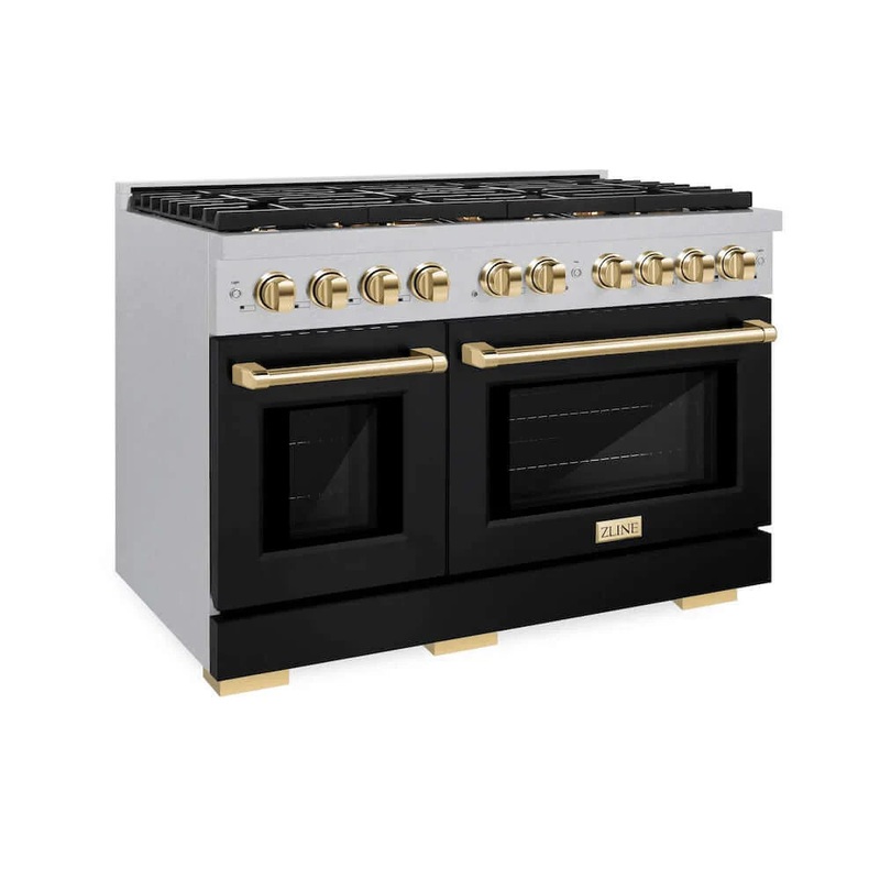 ZLINE 48"Gas Range, Convection Gas Oven, DuraSnow Black Matte, Gold SGRSZ-BLM-48-G
