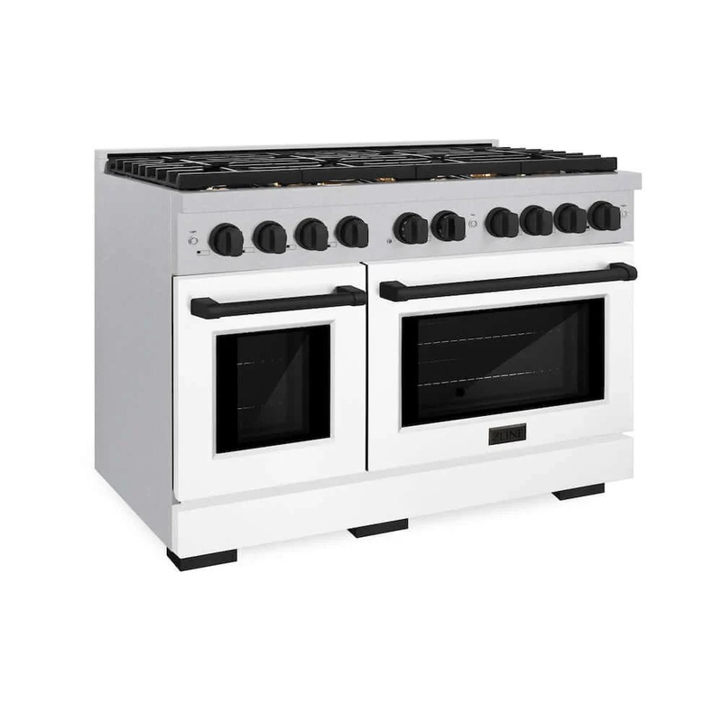 ZLINE 48"Gas Range, Convection Gas Oven, DuraSnow White Matte, Matte Black SGRSZ-WM-48-MB