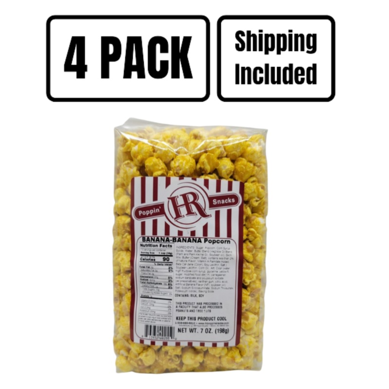 Banana Popcorn | Pack of 4 | 7 oz | Shipping Included | HR Poppin' Snacks