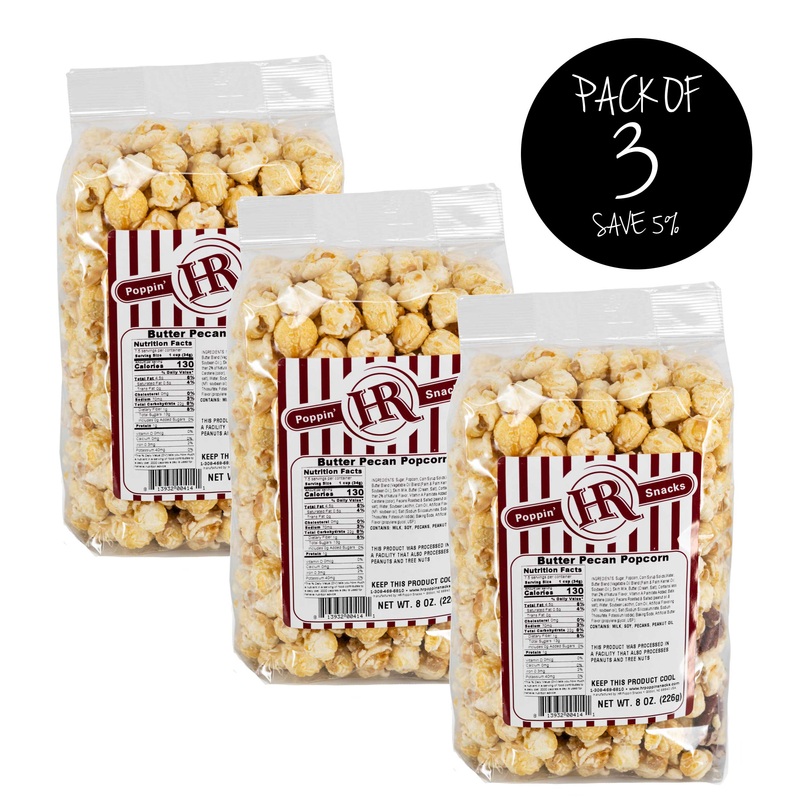 Butter Pecan Popcorn | Pack of 3 | 8 oz | HR Poppin' Snacks