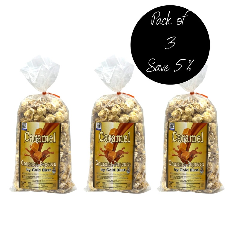Caramel Popcorn | Pack of 3 | 3 oz | Non-GMO | Gold Dust Kettle Corn