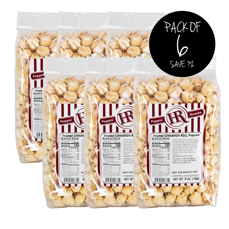 Frosted Cinnamon Roll Popcorn | Pack of 6 | 8 oz | HR Poppin' Snacks