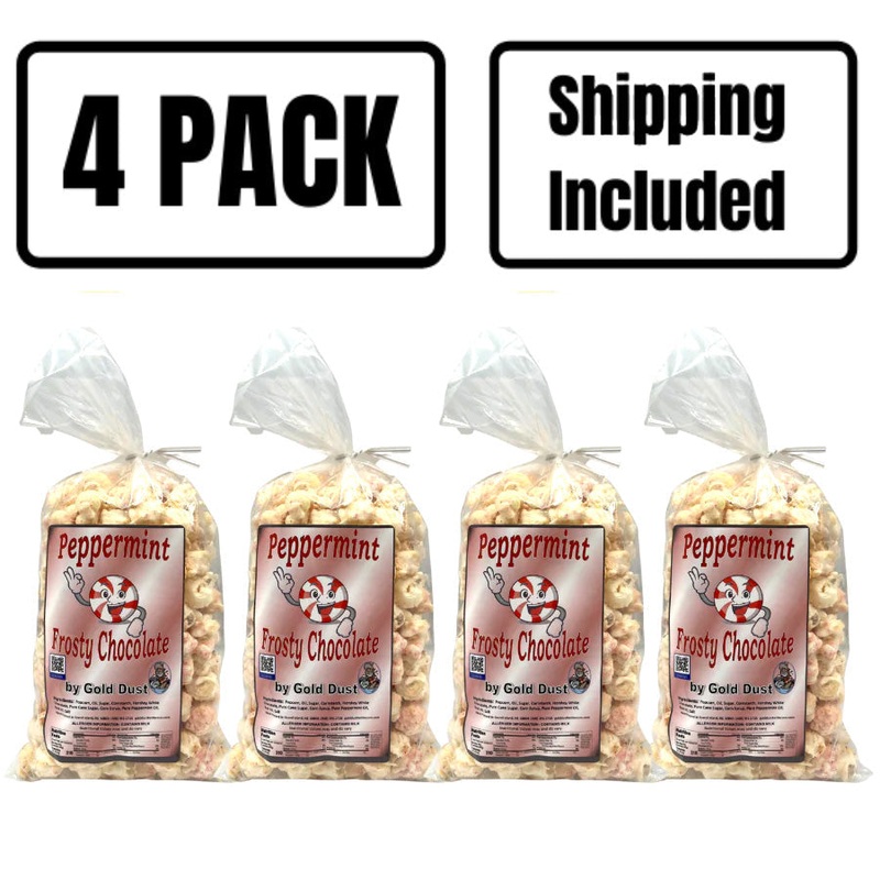 Peppermint White Chocolate Covered Kettle Corn | Pack of 4 | 5 oz | Non-GMO | Shipping Included | Gold Dust Kettle Corn