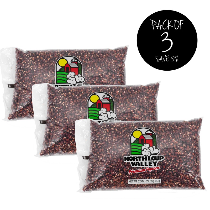 Red Un-Popped Popcorn | Pack of 3 | 2 lb. Bag | All Natural | White & Crunchy Texture | Popcorn County USA | North Loup Valley | Made in North Loup, NE