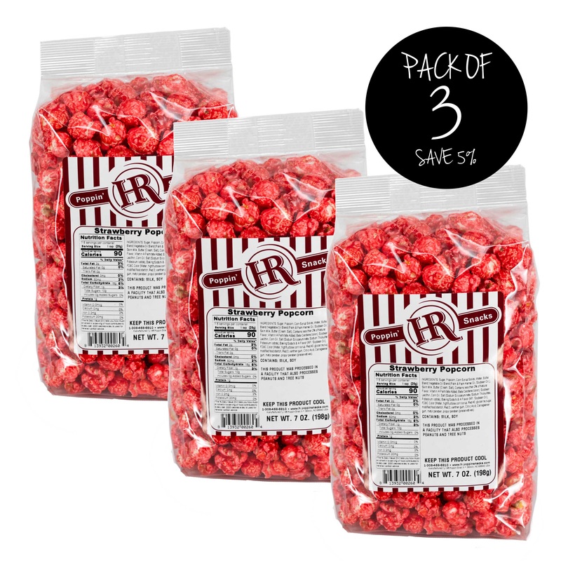 Strawberry Popcorn | Pack of 3 | 7 oz | HR Poppin' Snacks