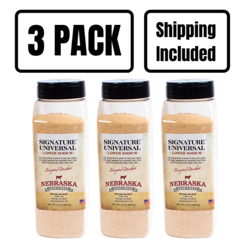 Universal Signature Lower Sodium Seasoning | 24 oz | Pack of 3 | Shipping Included | Nebraska Star Beef