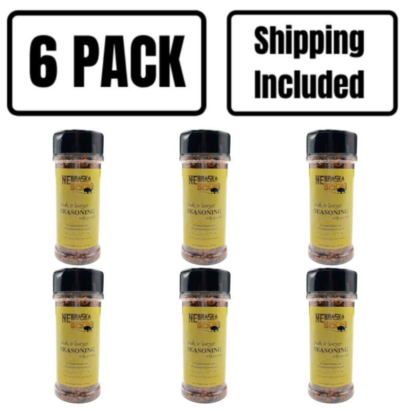 Bison Steak and Burger Seasoning | Pack of 6 | 4 oz | Shipping Included | Nebraska Bison