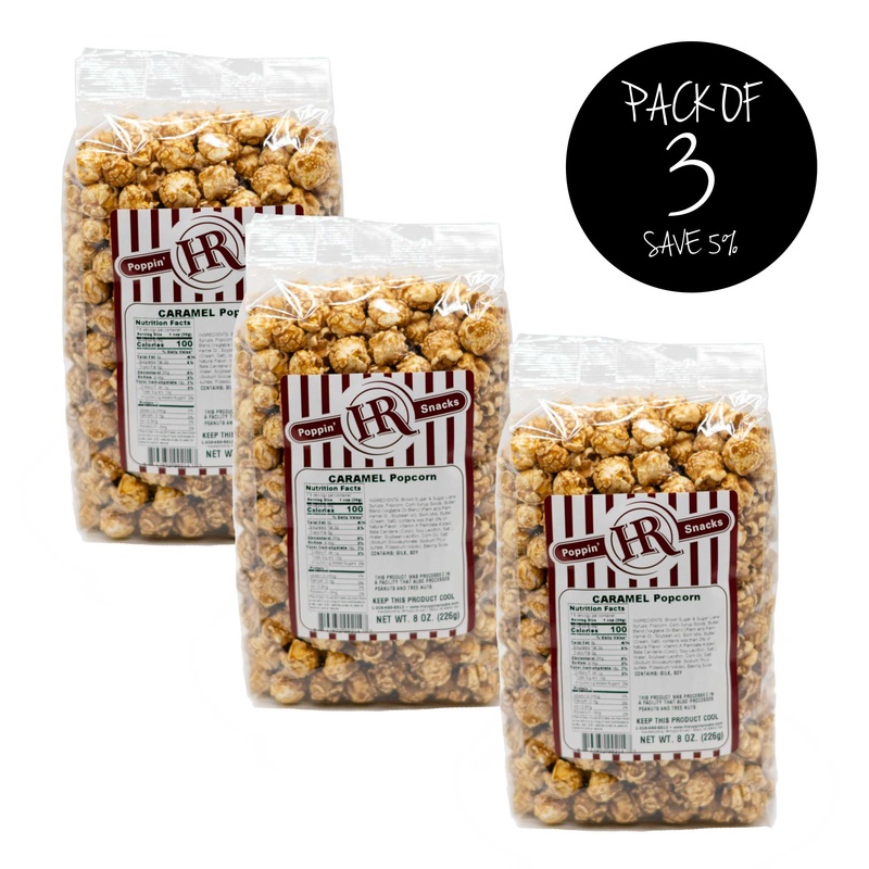Caramel Popcorn | Pack of 3 | Multiple Sizes | HR Poppin' Snacks