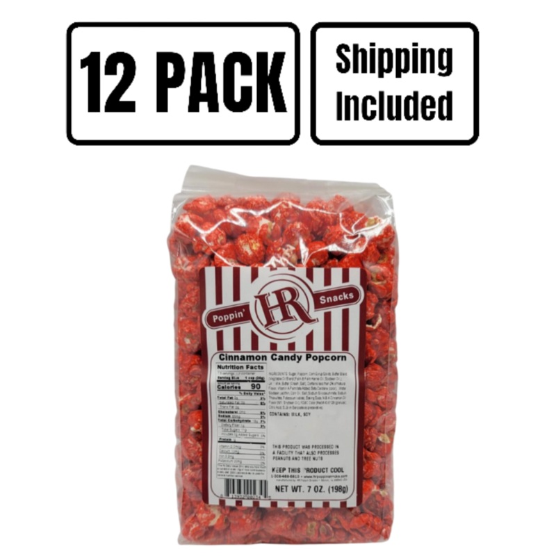 Cinnamon Candy Popcorn | Pack of 12 | 7 oz | Shipping Included | HR Poppin' Snacks