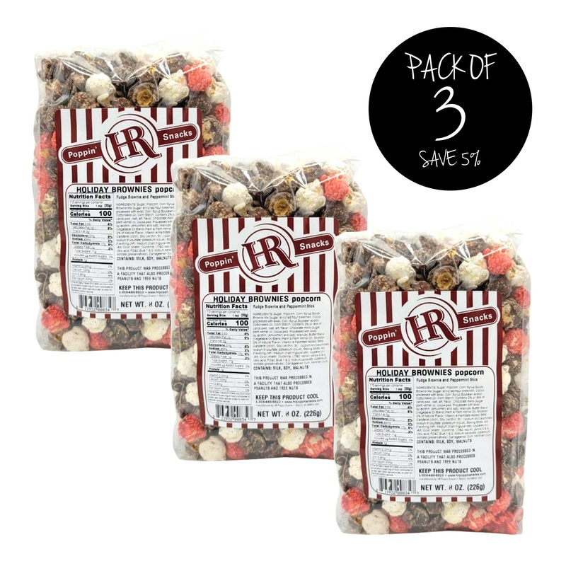 Holiday Brownies Popcorn | Pack of 3 | 8 oz | HR Poppin' Snacks