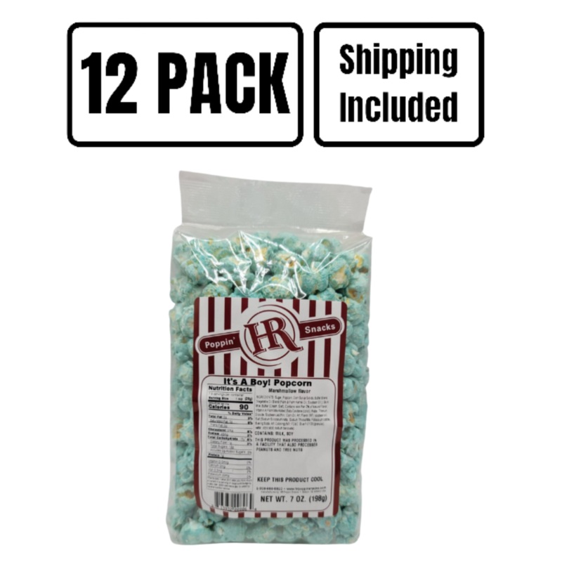 It's A Boy Blue Marshmallow Flavored Popcorn | Pack of 12 | 7 oz | Shipping Included | HR Poppin' Snacks