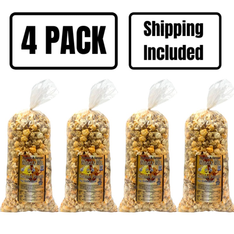 Miner's Mix Caramel & Cheese Popcorn Mix | Pack of 4 | 7 oz | Non-GMO | Shipping Included | Gold Dust Kettle Corn