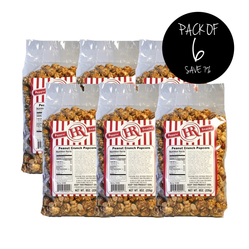 Peanut Crunch Popcorn | Pack of 6 | 8 oz | HR Poppin' Snacks
